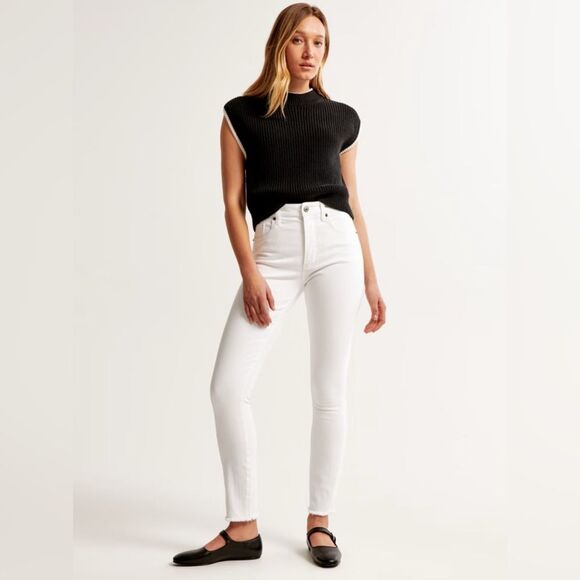 NWT A&F High Rise Super Skinny Ankle Jean Curve Love White With Raw Hem 16 Long - Picture 1 of 13
